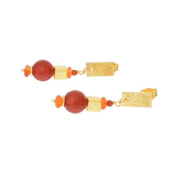Handmade earrings made of gold plated sterling silver and natural carnelian gemstones. Buy online shop.