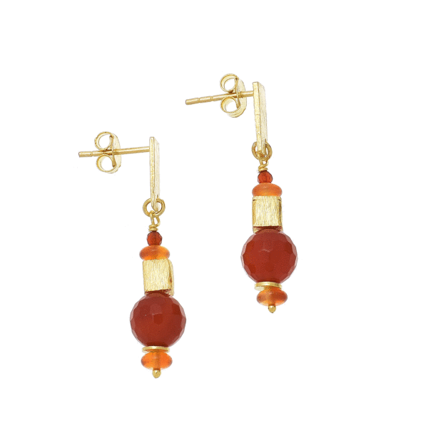 Handmade earrings made of gold plated sterling silver and natural carnelian gemstones. Buy online shop.
