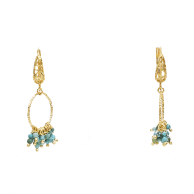 Handmade earrings made of gold plated sterling silver and natural turquoise gemstones. Buy online shop.