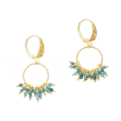 Handmade earrings made of gold plated sterling silver and natural turquoise gemstones. Buy online shop.