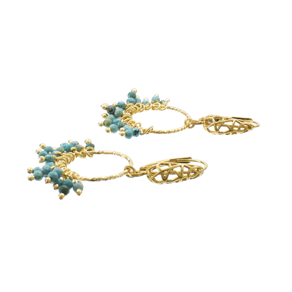 Handmade earrings made of gold plated sterling silver and natural turquoise gemstones. Buy online shop.