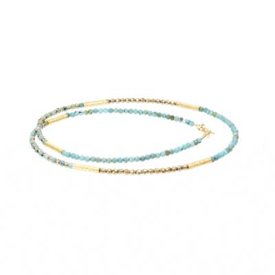 Handmade necklace with natural turquoise and pyrite gemstones and decorative elements made of gold plated sterling silver. Buy online shop.