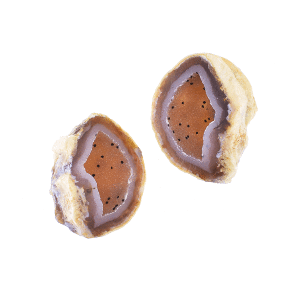 Natural 5.5cm agate geode gemstone split in the middle, with excellent quality crystal quartz inside. Buy online shop.