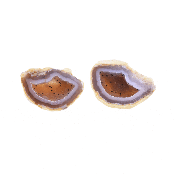 Natural agate geode gemstone cut in half. The geode inside has excellent quality crystal quartz and its size is 5.5cm. Buy online shop.