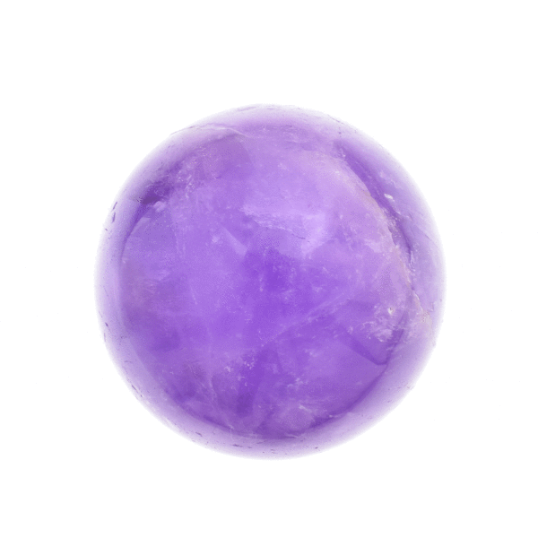 Sphere made from natural amethyst crystal with a diameter of 6.5cm. The sphere comes with a black plexiglass base. Buy online shop.