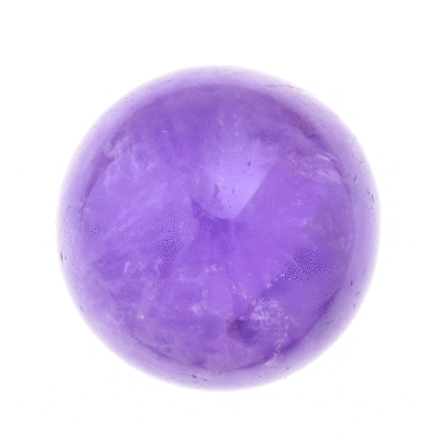 Sphere made from natural amethyst crystal with a diameter of 6.5cm. The sphere comes with a black plexiglass base. Buy online shop.