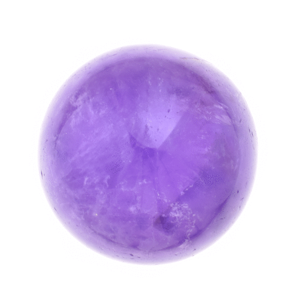 Sphere made from natural amethyst crystal with a diameter of 6.5cm. The sphere comes with a black plexiglass base. Buy online shop.