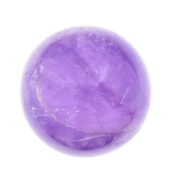 Sphere made from natural amethyst crystal with a diameter of 6.5cm. The sphere comes with a black plexiglass base. Buy online shop.