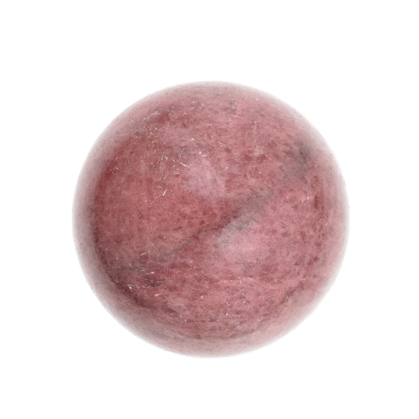 Polished sphere made from natural rhodonite gemstone with a diameter of 4.5cm. The sphere comes with a plexiglass base. Buy online shop.