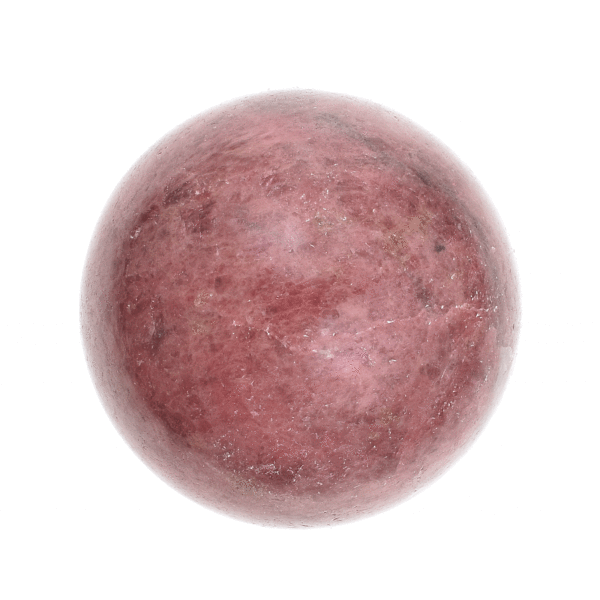 Polished sphere made from natural rhodonite gemstone with a diameter of 4.5cm. The sphere comes with a plexiglass base. Buy online shop.