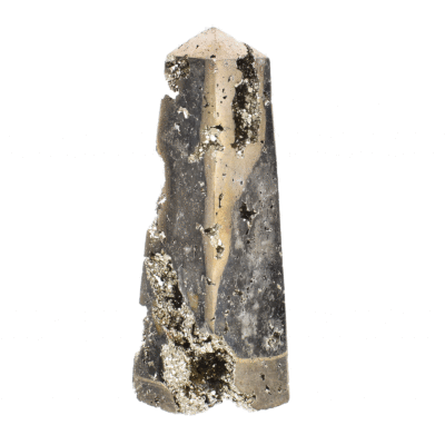 Obelisk made of natural pyrite gemstone, with a height of 11.5cm. Buy online shop.