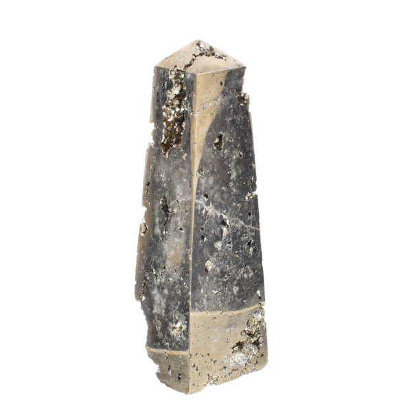 Obelisk made of natural pyrite gemstone, with a height of 11.5cm. Buy online shop.