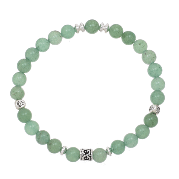 Handmade bracelet with natural aventurine and hematite gemstones, threaded on a special elastic. The bracelet is decorated with sterling silver elements.Buy online shop.