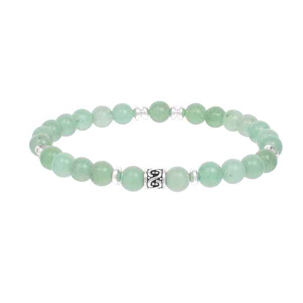 Handmade bracelet with natural aventurine and hematite gemstones, threaded on a special elastic. The bracelet is decorated with sterling silver elements.Buy online shop.