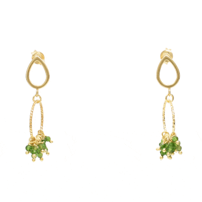 Handmade earrings made of gold plated sterling silver and natural diopside gemstones. Buy online shop.