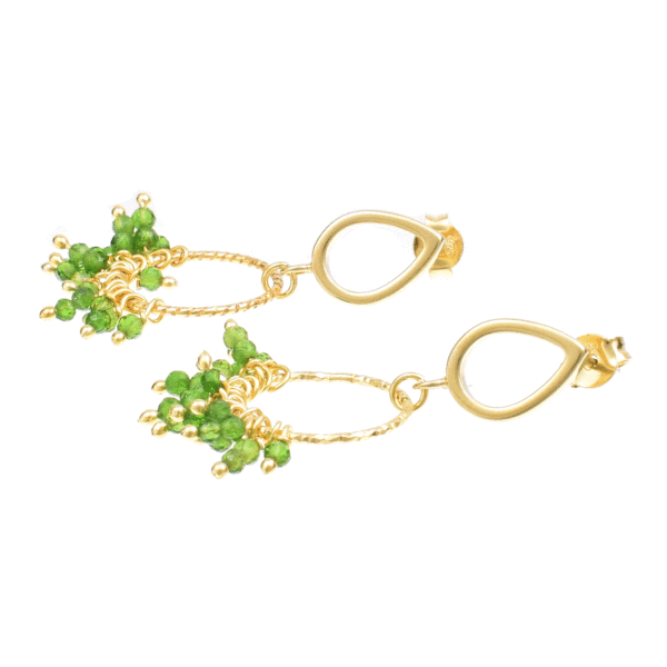 Handmade earrings made of gold plated sterling silver and natural diopside gemstones. Buy online shop.