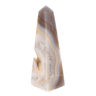 Οβελίσκος από φυσική πέτρα αχάτη με κρύσταλλα χαλαζία, ύψους  13cm. Αγοράστε online shop.