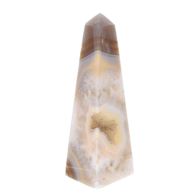 Οβελίσκος από φυσική πέτρα αχάτη με κρύσταλλα χαλαζία, ύψους  13cm. Αγοράστε online shop.