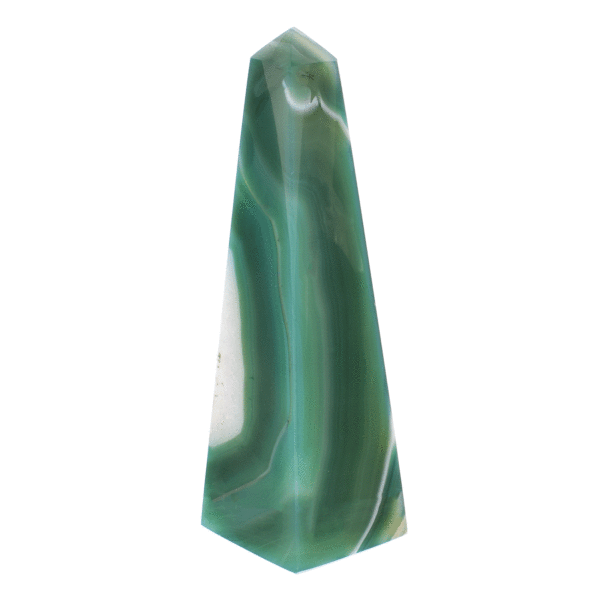 Obelisk made of natural agate gemstone, artificially colored. The obelisk has a height of 15cm. Buy online shop.