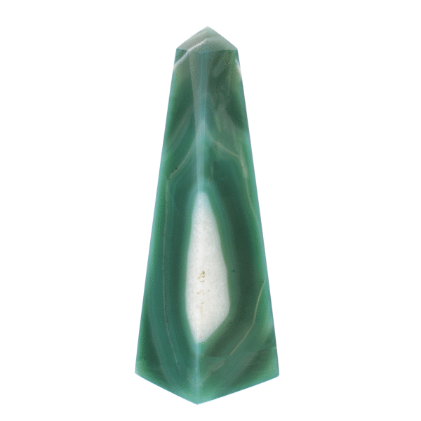Obelisk made of natural agate gemstone, artificially colored. The obelisk has a height of 15cm. Buy online shop.