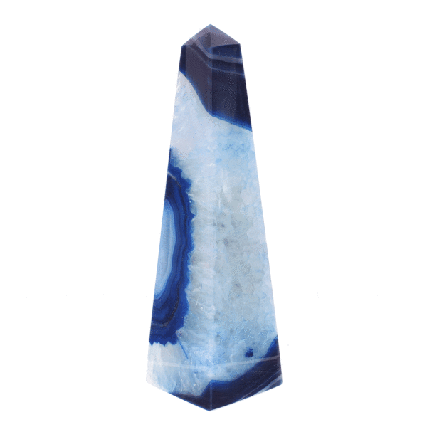 Obelisk made of natural agate gemstone with quartz, artificially colored. The obelisk has a height of 17cm. Buy online shop.