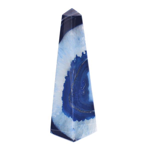 Obelisk made of natural agate gemstone with quartz, artificially colored. The obelisk has a height of 17cm. Buy online shop.