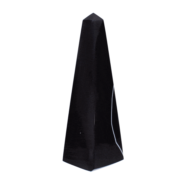 Obelisk made from natural agate gemstone of black colour and a height of 13.5cm. Buy online shop.