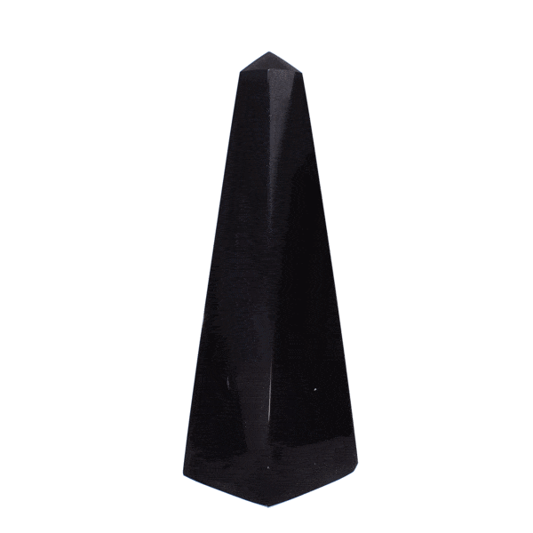 Obelisk made from natural agate gemstone of black colour and a height of 13.5cm. Buy online shop.