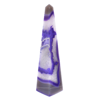 Οβελίσκος από φυσική πέτρα αχάτη με κρύσταλλα χαλαζία, τεχνητά χρωματισμένος. Ο οβελίσκος έχει ύψος 23cm. Αγοράστε online shop.