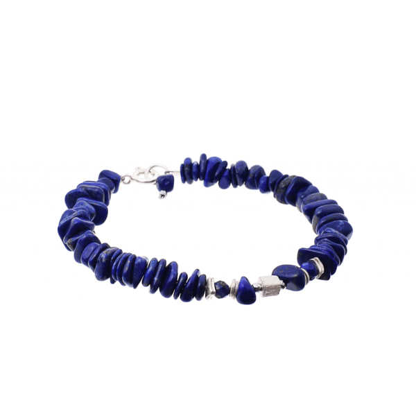 Handmade bracelet made of natural lapis lazuli and hematite gemstones, decorated with sterling silver elements. Buy online shop.