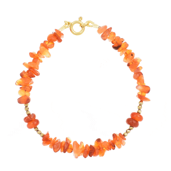 Handmade bracelet made of natural carnelian and pyrite gemstones. The bracelet has a clasp made of gold plated sterling silver. Buy online shop.