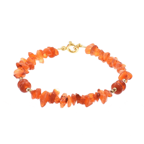 Handmade bracelet made of natural carnelian and pyrite gemstones. The bracelet has a clasp made of gold plated sterling silver. Buy online shop.