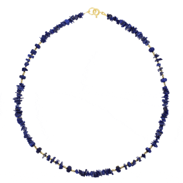 Handmade necklace made of natural lapis lazuli and pyrite gemstones. The necklace has a clasp made of gold plated sterling silver. Buy online shop. 