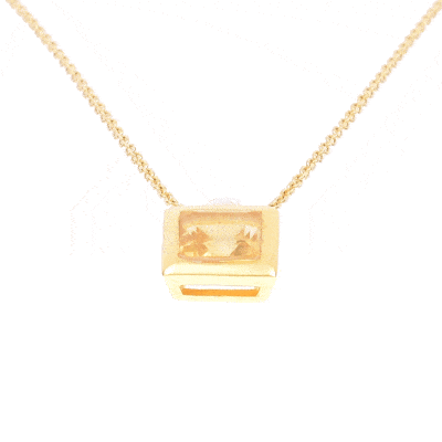 Handmade pendant made of sterling silver with gold plated bezel and natural citrine quartz gemstone, in a square shape. The pendant is threaded on a gold plated sterling silver chain with adjustable length. Buy online shop.