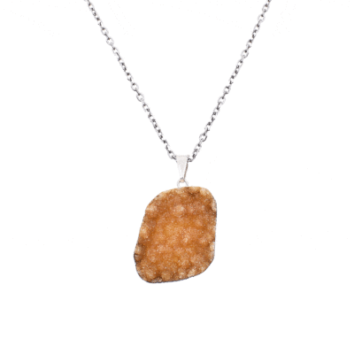 Pendant made of hypoallergenic silver plated metal and citrine quartz gemstone in a natural form. The pendant is threaded on a sterling silver chain. Buy online shop.