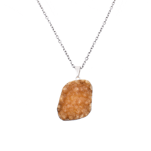 Pendant made of hypoallergenic silver plated metal and citrine quartz gemstone in a natural form. The pendant is threaded on a sterling silver chain. Buy online shop.