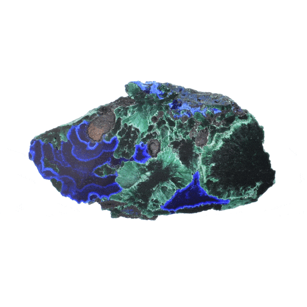 Natural azurite-malachite gemstone with one polished side and one rough side. The stone has a size of 4.5cm. Buy online shop.