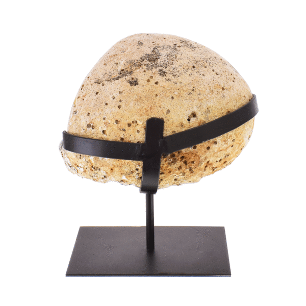 Γεώδες φυσικής πέτρας αχάτη με κρύσταλλα χαλαζία, τοποθετημένο σε μαύρη, μεταλλική βάση. Το προϊόν έχει ύψος 21cm. Αγοράστε online shop.