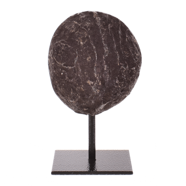 Natural agate gemstone geode with crystal quartz, embedded into a black metallic base. The geode is painted purple and the product has a height of 13cm. Buy online shop.