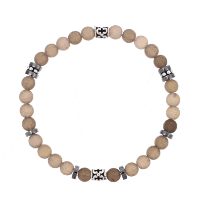 Handmade bracelet with natural smoky quartz and hematite gemstones, threaded on a special elastic. The bracelet is decorated with sterling silver elements.Buy online shop.