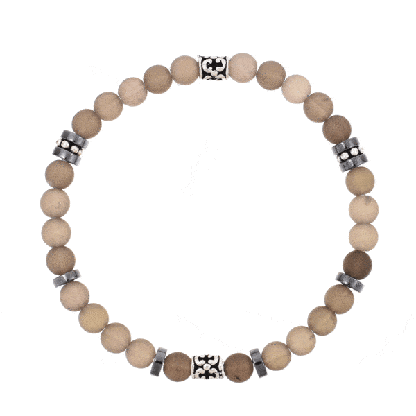 Handmade bracelet with natural smoky quartz and hematite gemstones, threaded on a special elastic. The bracelet is decorated with sterling silver elements.Buy online shop.