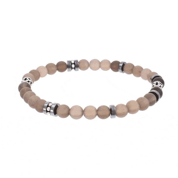 Handmade bracelet with natural smoky quartz and hematite gemstones, threaded on a special elastic. The bracelet is decorated with sterling silver elements.Buy online shop.