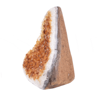 Ακατέργαστο κομμάτι φυσικής πέτρας κιτρίνη με γυαλισμένο περίγραμμα, ύψους 9,5cm. Αγοράστε online shop.