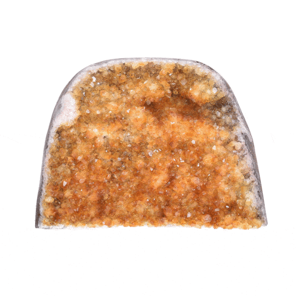 Ακατέργαστο κομμάτι φυσικής πέτρας κιτρίνη με γυαλισμένο περίγραμμα, ύψους 10cm. Αγοράστε online shop.