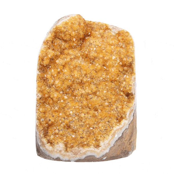 Ακατέργαστο κομμάτι φυσικής πέτρας κιτρίνη με γυαλισμένο περίγραμμα και ύψος 12cm. Αγοράστε online shop.