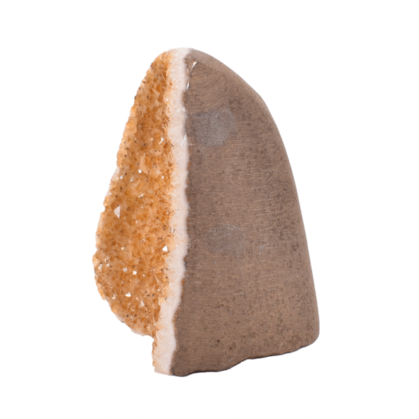 Raw 8.5cm piece of natural citrine quartz gemstone with polished outline. 