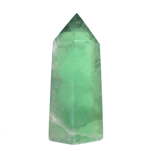 Natural polished green fluorite crystal point with a height of 10.5cm. Buy online shop.