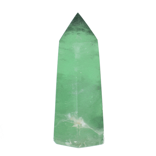 Natural polished green fluorite crystal point with a height of 10.5cm. Buy online shop.