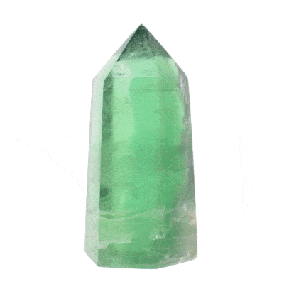 Natural polished green fluorite crystal point with a height of 10.5cm. Buy online shop.