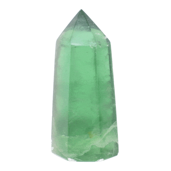 Natural polished green fluorite crystal point with a height of 10.5cm. Buy online shop.